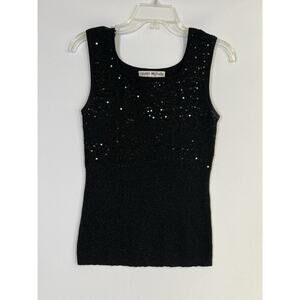 Lauren Michelle Sequin Metallic Sleeveless Top in Black - Size Medium